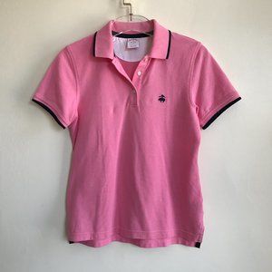 Brooks Bothers Women's XS Vintage Polo Shirt Pink Navy Blue Collar Trim Short Sl